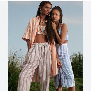 LEMLEM BY LIYA KEBEDE X H&M WHITE ORANGE STRIPED HIGH LOW SHIRT DRESS - XS/S